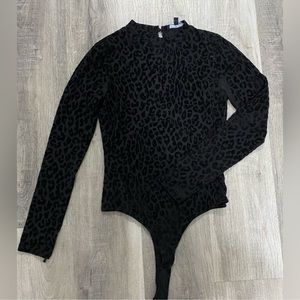 LULUS black velvet sheer leopard bodysuit size M